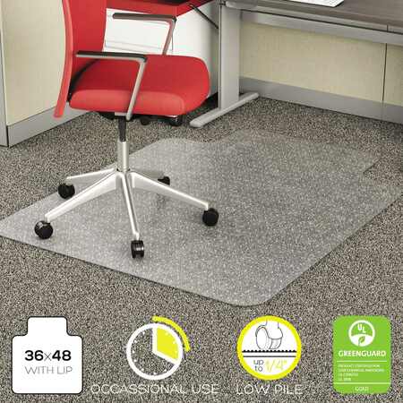DEFLECTO Chair Mat 36"x48", Traditional Lip Shape, Clear, for Carpet CM11112